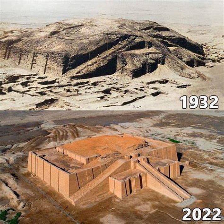 How many seasons did the archaeologist Woolley spend excavating the ziggurat at Ur?