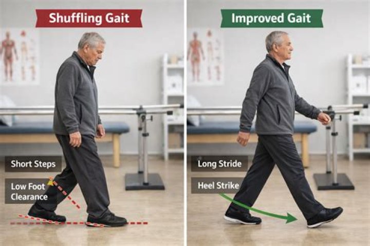 What causes shuffling gait?