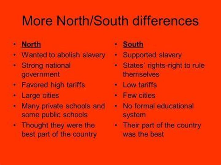 What differences existed between the North and the South in the 1800s?