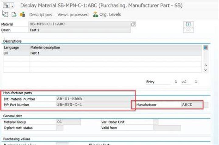 What is manufacturer part number in SAP MM?