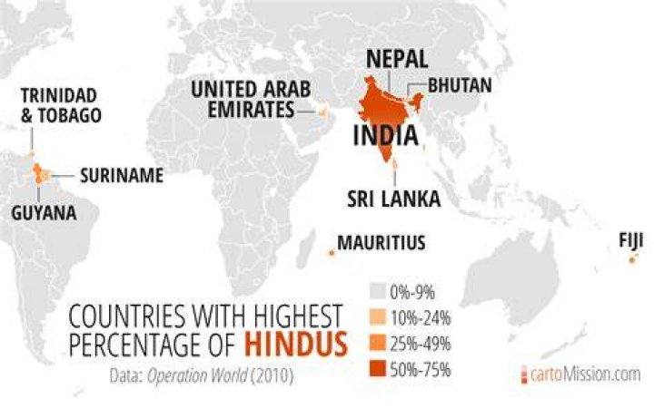 Where are the majority of Hinduism followers located?